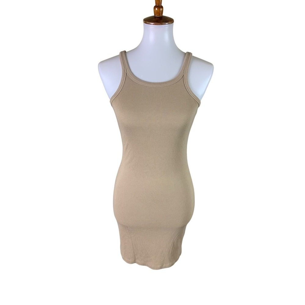 Princess Polly 8 Beige Ribbed Bodycon Tank Mini Dress Y2K Minimalist Going Out